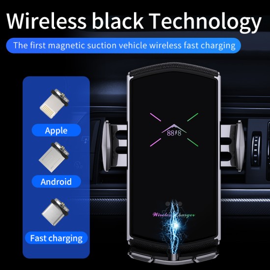 E6 Car Charger With Magnetic Suction Head Multi-function Phone Stand Smart Wireless Fast Charging Car Charger Color