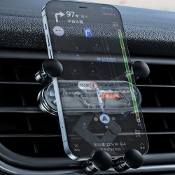 Gravity Car Mobile Phone Holder Stand Telescopic Shockproof Air Outlet Ultra-thin Bracket Silver