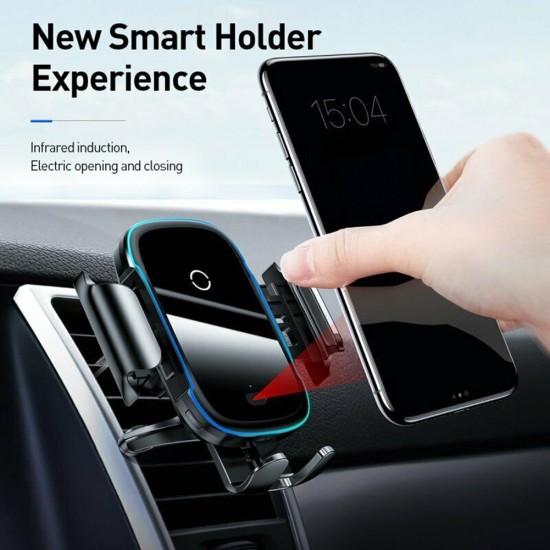 Infrared Induction Automatic Locking Car Phone  Holder Bracket Wireless Charger Mobile Smartphone Support Cell Phone Stand black