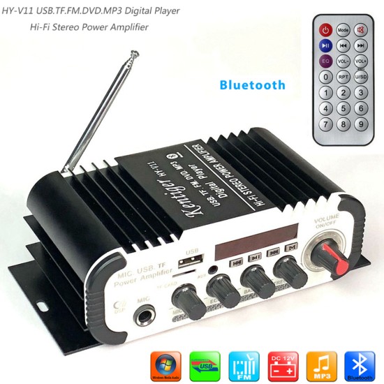 HY-V11 80W Mini Car Motorcycle Boat Power Amplifier HiFi Stereo AMP FM MP3 Audio 2CH