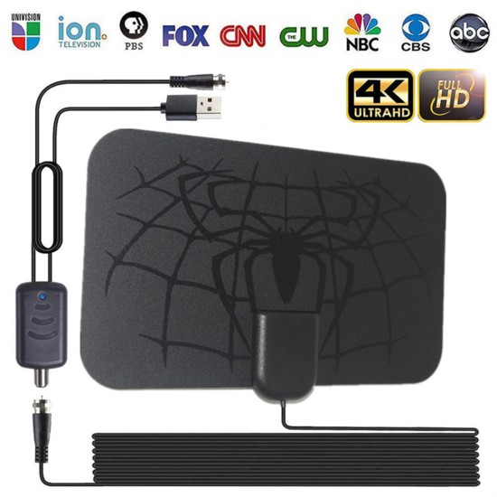 Indoor Digital Hdtv Antenna with Detachable Signal Amplifier Converter Spider Pattern Purple