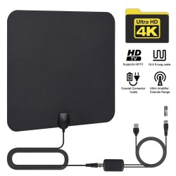 Indoor TV Antenna with Signal Booster Iec Converter Hdtv Receiver Black