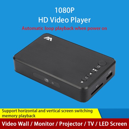 Mini Full HD Multimedia Player Horizontal Vertical Screen 1080p Usb External Hdd Media Player Black EU Plug