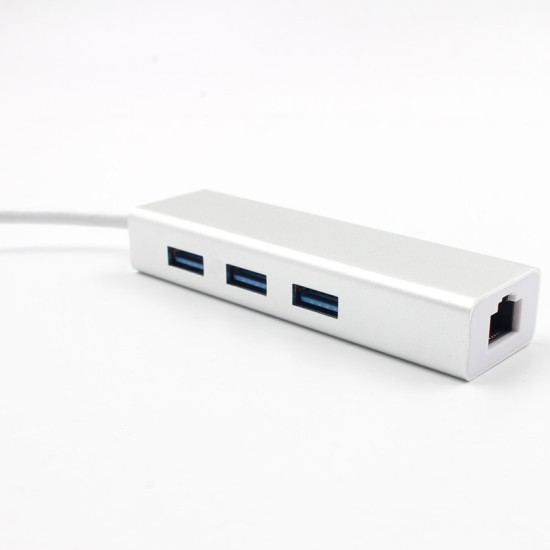 3 Ports USB 3.0 Gigabit Ethernet Lan RJ45 Network Adapter Hub to 1000Mbps Mac PC Silver