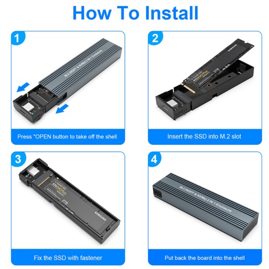 Dual Protocol Hard Disk Box M.2 NVME/SATA NGFF SATA Type-c Mobile External Drive Case Adapter Striped