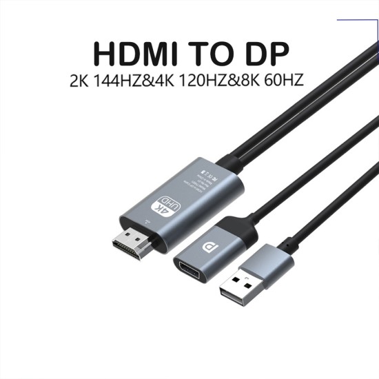 Metal Hdmi-compatible To Dp Female + Usb Power Supply Line 8k 30hz Adapter  Cable Silver