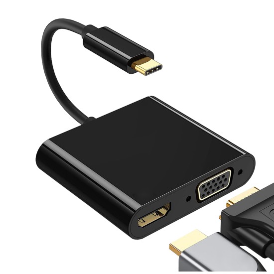 Type C to Hdmi Vga 2-in-1 Adapter Usb C to Hdmi 4k Vga 1080p Converter Black