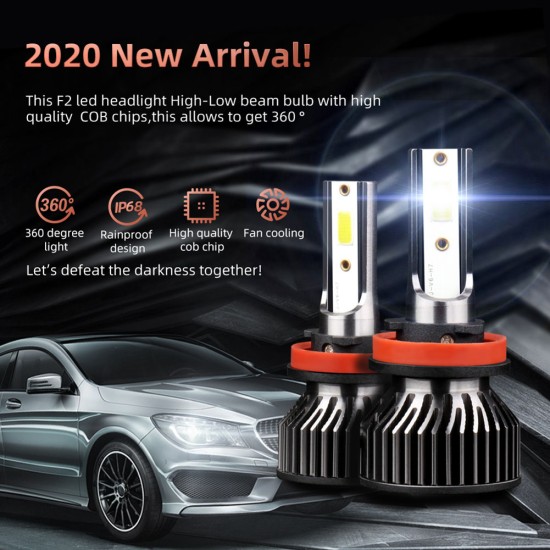 1 Pair Aluminum Alloy Car  Led  Headlight F2 White Light 12000/min Ip68 Waterproof Heatproof Motorcycle Light H8/H9/H11