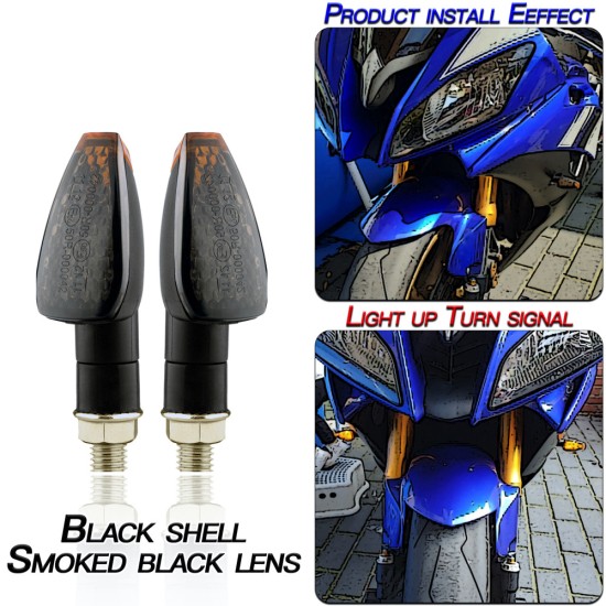 1 Pair Motorcycle Light E-mark Certified Long Short 14led Turn Signal Light Lattice shell/clear lens