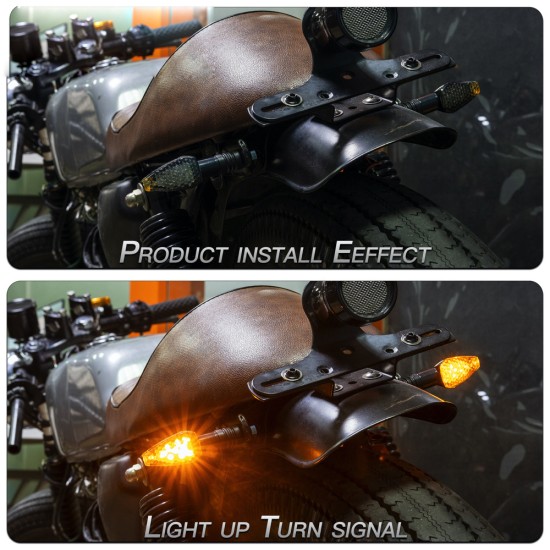 1 Pair Motorcycle Light E-mark Certified Long Short 14led Turn Signal Light Lattice shell/smoked black lenses