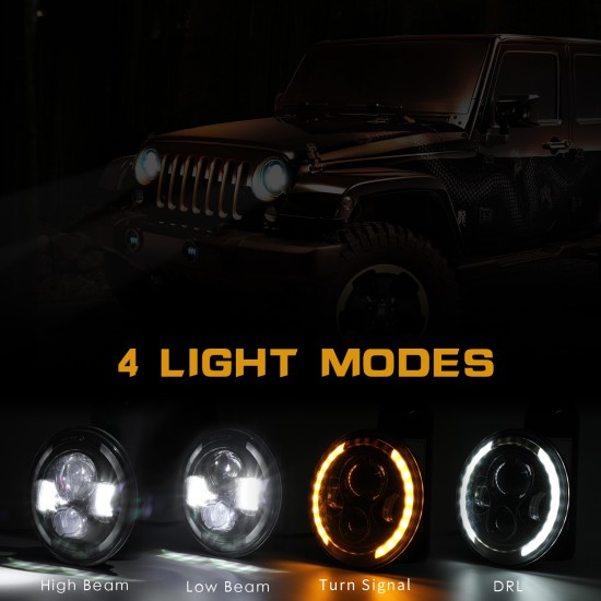 150W 7'' Round LED Headlight with High Low Beam 15000LM DRL Turn Signal Light Warm yellow_4300K