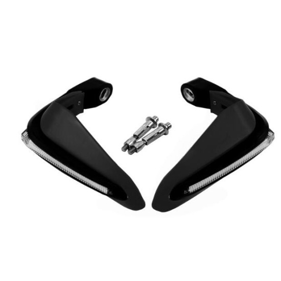 2PCS Motorcycle Handguards Modified Handle Windshield 1.5cm Handlebars LED Light Wind Shield black