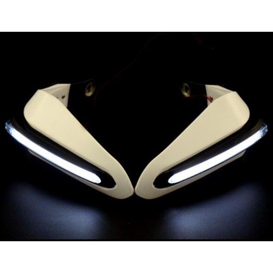 2PCS Motorcycle Handguards Modified Handle Windshield 1.5cm Handlebars LED Light Wind Shield white