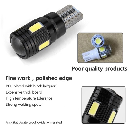 2pcs/4pcs/10pcs T10 LED Headlight Kit 6000K Low Beam White Lens Fog Marker Light - Black White light