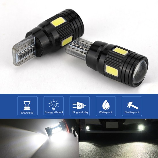 2pcs/4pcs/10pcs T10 LED Headlight Kit 6000K Low Beam White Lens Fog Marker Light - Black White light