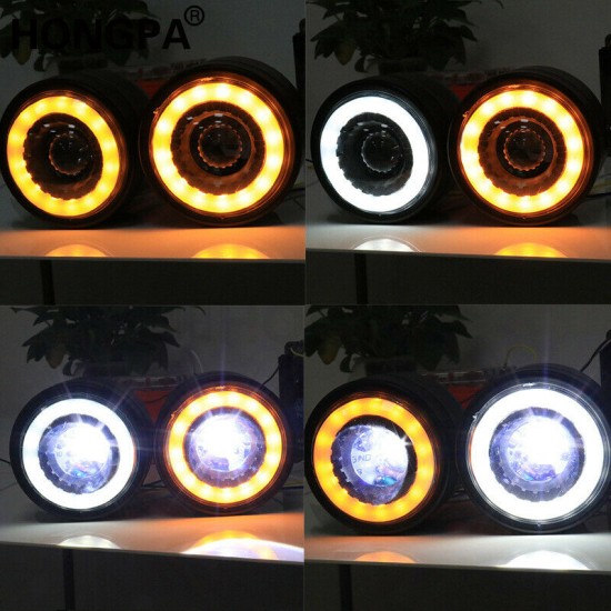 2pcs/set Motorcycle Led Twins Dual Headlight Retro Headlamp Daytime Turn Signal Light Amber light