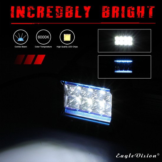 4Inch 120W 12000LM 6000K+8000K LED Light Bar Truck Lights Quad Row Off Road Lights for Jeep ATV UTV SUV Boat Ice blue + white light