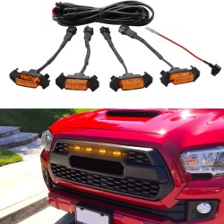 4pcs/set Car  Grill  LED Lights With Harness Fuse Upgrade For Automobile Modification Amber shell amber light