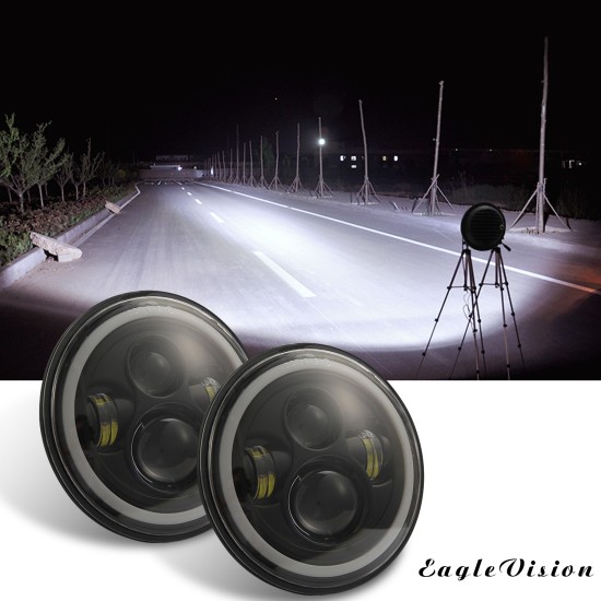 7 Inch LED Headlights DRL Hi/Lo Beam  Halo Ring Amber Angel Eye For Car/Motorcycle White light