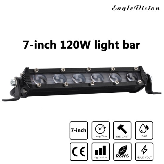 7" 120W LED Work Light Bar Spot Beams 6000K Super Bright Headlight Driving Light black