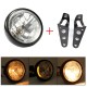 7"Motorcycle DC Modified Retro Front Headlights Lamp Holder LED Turn Light Bracket 12V Motorbike Accessories Black transparent