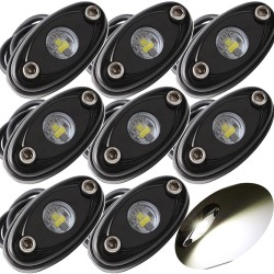 8pcs Rock Lights IP67 Waterproof High Power Underbody Neon Trail Lights Underglow  Lights For Off-road Truck Car Boat Atv Suv white light