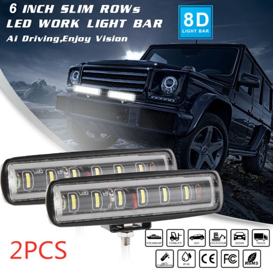 90W 6Inch Convex Lens 6LED Working Light 12V/24V 4x4 Automobile LED Light Bar White light