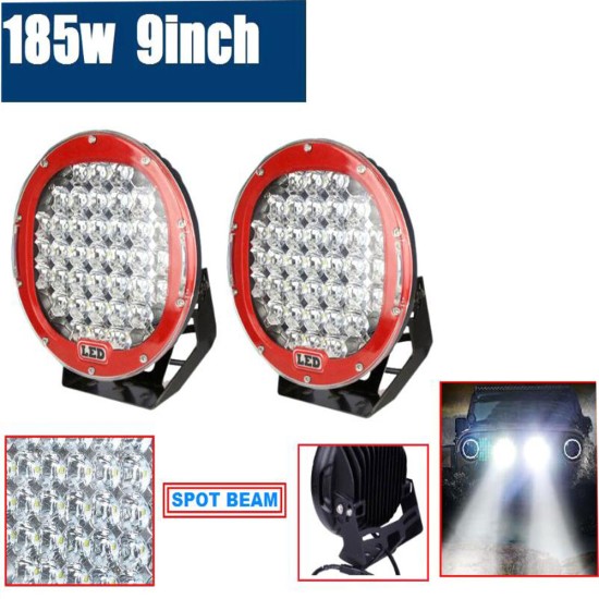 9inch 185w  LED  Driving  Light  Round  Spotlight  Bar  Offroad  4WD  Auto  Lamp Red cover/white light