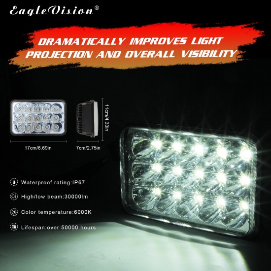 LED Headlight Die-cast Aluminum Casing 150w Square 5inches (4x6)LED Headlamp Suv Truck Working Lights White light