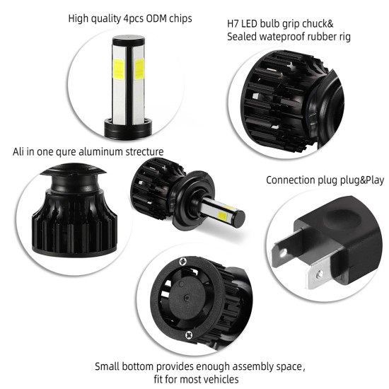 Mini LED Headlight Bulb 100W 10000LM H1 H7 H8/9/11 H4/HB2/9003 9005/HB3 9006/HB4 Replace LED Headlights