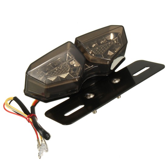 Motorcycle 12V LED Taillight Turn Signal Rear Brake License Plate Light Bracket Smoke lens