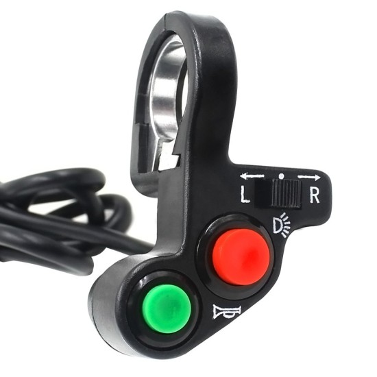 Motorcycle Bicycle Handlebar Mounting Switch Button 3 in 1 Design (for LED Headlight, Speakers, Turn Signals)