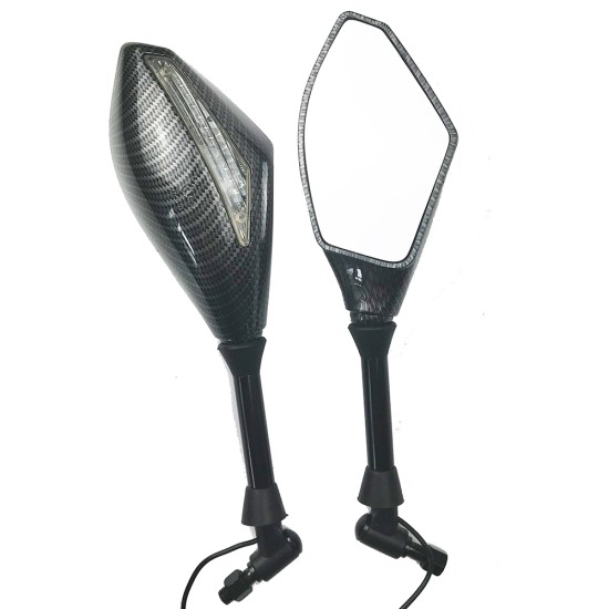 Motorcycle Double LED Turn Lights Side Mirrors Turn Signal Indicator Rearview Mirror  black_Pointed double lamp