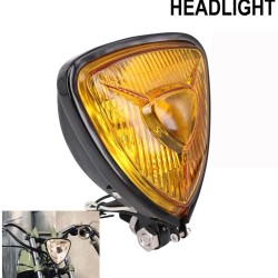 Motorcycle Headlight  Amber Triangle Chrome Headlight Lamp for Chopper Bobber black