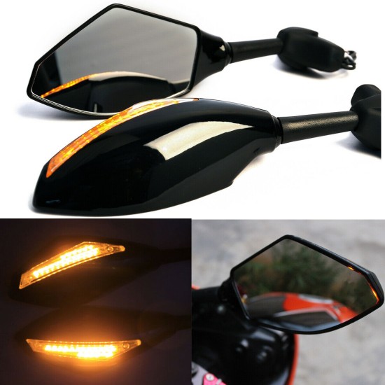 Motorcycle Single LED Turn Lights Side Mirrors Turn Signal Indicator Rearview Mirror For Honda Suzuki Kawasaki Ducati Yamaha  black_Pointed single lamp