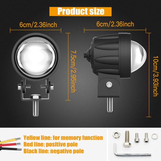 Motorcycle Spotlight Highlight External Lens Work Light Electric Vehicle Modified Led Headlight Bulb Yellow and white_1 pair