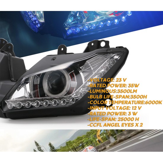 Motorcycle headlights assembly Angel eyes for Kawasaki NINJA 250 300 ZX6R ZX 6R 13-16 hf055