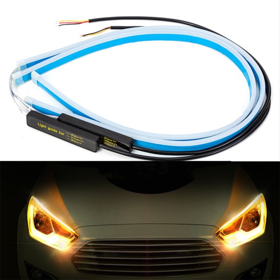 Ultrafine Cars LED Daytime Running Lights White Turn Signal Yellow Guide Strip for Headlight 30CM white yellow