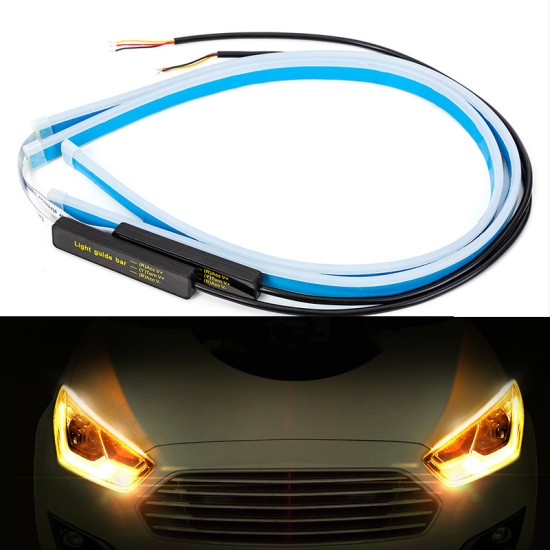 Ultrafine Cars LED Daytime Running Lights White Turn Signal Yellow Guide Strip for Headlight 45CM ice blue yellow