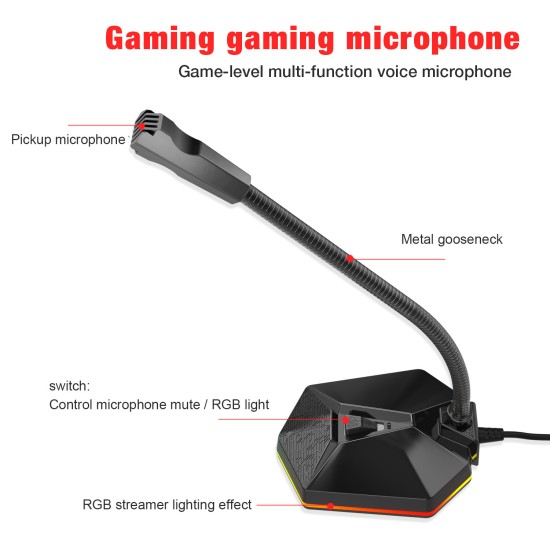 Computer  Usb  Microphone Rgb Luminous Flexible Microphone Chat Video Conference Microphone black