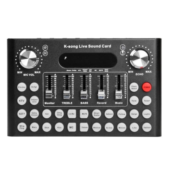 DC5V 1A K-Song Studio Audio Mixer Microphone Webcast Entertainment Streamer Live Sound Card for Phone Computer PC black