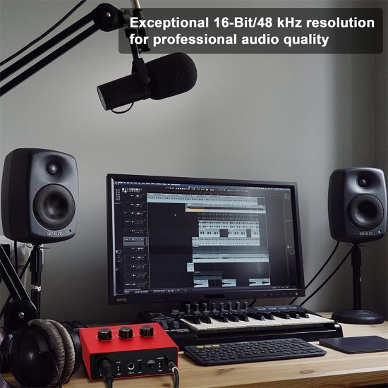 Metal Professional Microphone External Sound  Card With Usb Audio Interface 1 X Xlr/trs 1 X 1/4" 2 X Rca Usb Sound Card Red