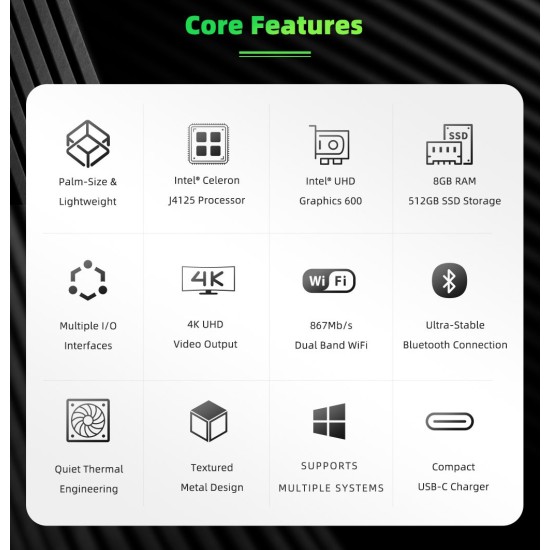 Most Powerful Palm-sized 4k Mini  Pc Metal Mini  Host Desktop Computer 8gb + 512gb Ssd High-speed Storage 512G EU Plug