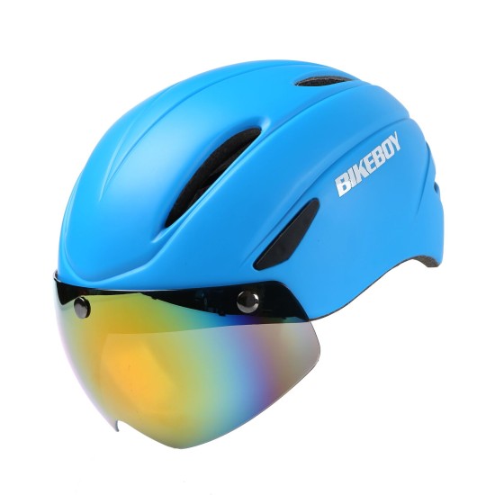 Bikeboy Riding Helmet Glasses One-piece Men Road Bike Mountain Bike Helmet Bicycle Helmet Restraint Goggles Pattern A  - matte_Free size - gray lenses