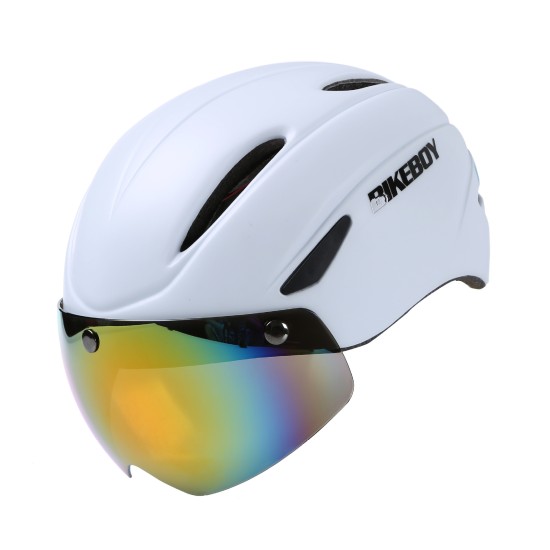 Bikeboy Riding Helmet Glasses One-piece Men Road Bike Mountain Bike Helmet Bicycle Helmet Restraint Goggles Pattern A  - matte_Free size - gray lenses