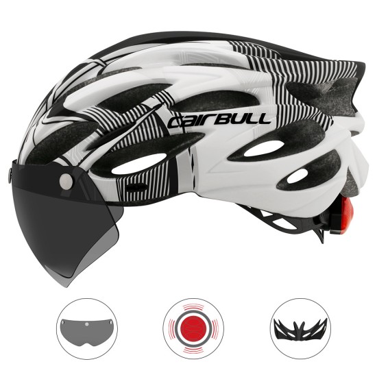 Cairbull Helmet Ultralight Off-road Mountain Bike Cycling Helmet with Removable Visor Taillight Carbon_M / L (54-61CM)