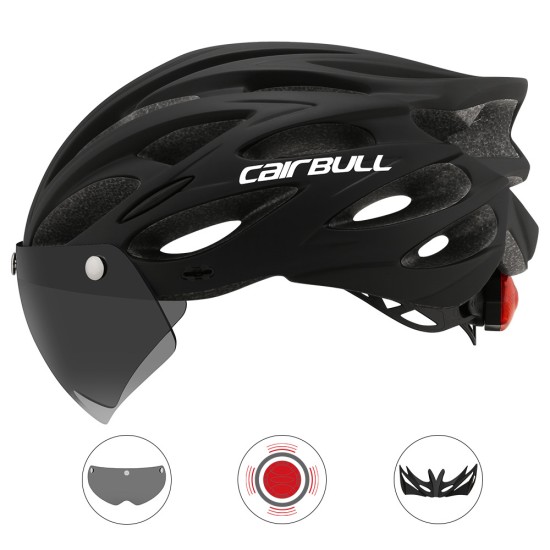 Cairbull Helmet Ultralight Off-road Mountain Bike Cycling Helmet with Removable Visor Taillight black_M / L (54-61CM)