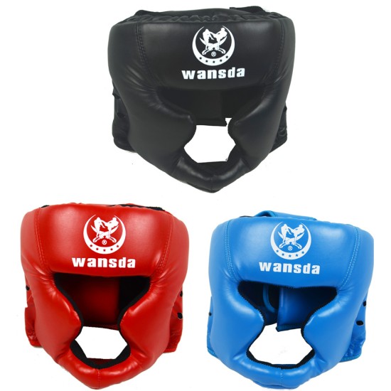 Closed Full-Face Boxing Protection Gear Headgear Head Guard Trainning Helmet for Muay Thai Kickboxing red