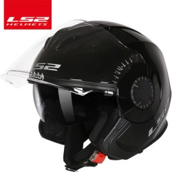 LS2 OF570 Helmet Dual Lens Half Covered Riding Helmet for Women and Men Motorcycle Helmet Casque Black and red / bunting XXL