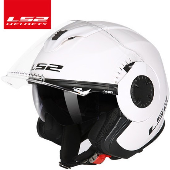 LS2 OF570 Helmet Dual Lens Half Covered Riding Helmet for Women and Men Motorcycle Helmet Casque Bright white XXXL